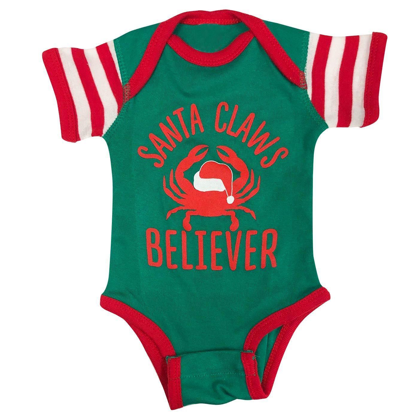 Santa Appearal Santa Claws Believer Green & Red Baby Onesie
