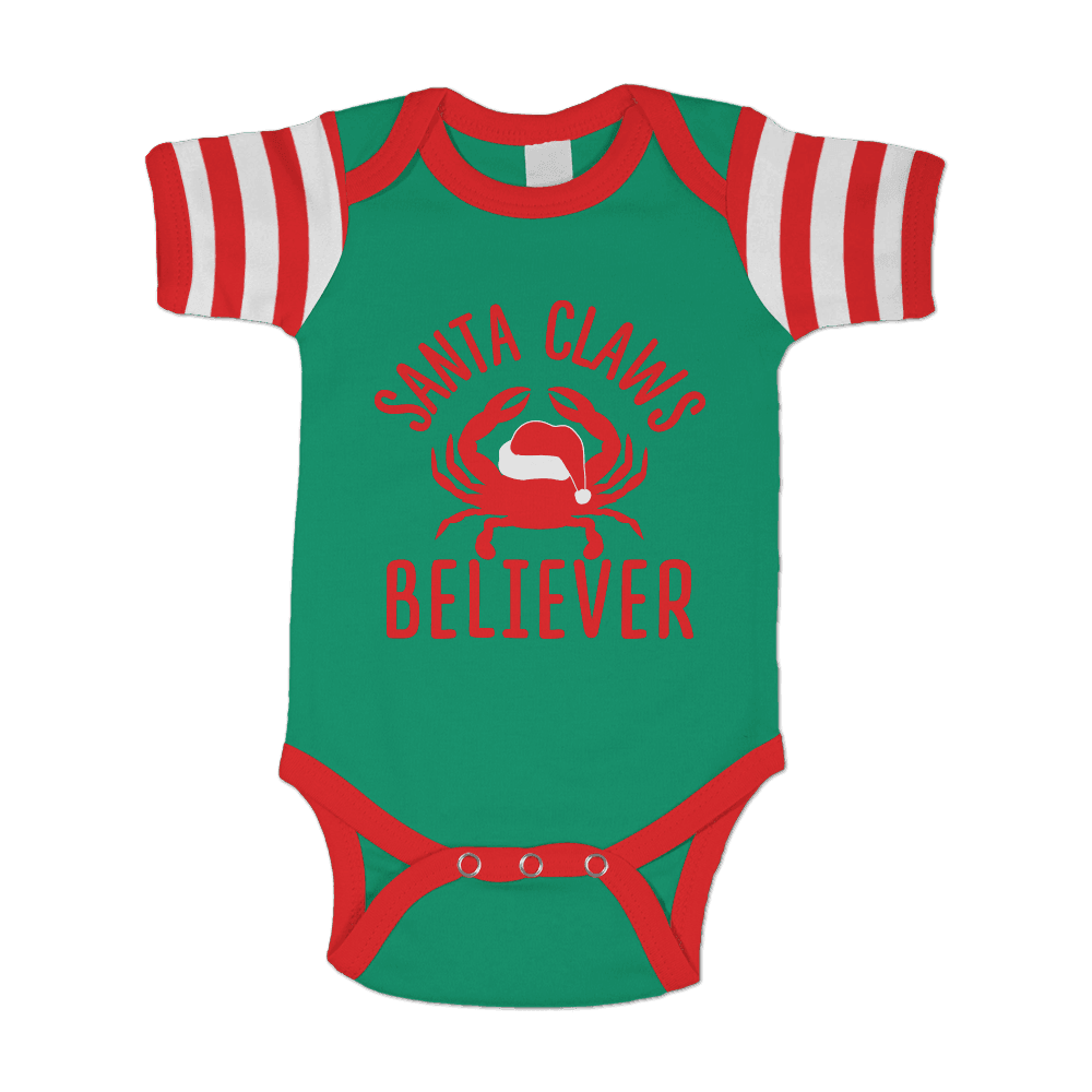 Santa Appearal Santa Claws Believer Green & Red Baby Onesie
