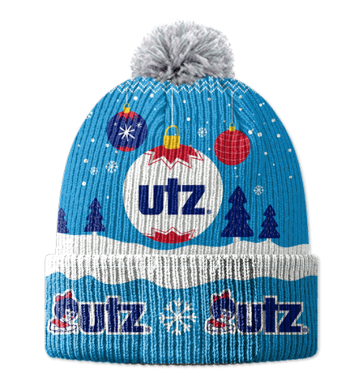 Utz Snowflakes and Ornaments (Blue) / Knit Beanie Cap w/ Pom-Pom - Route One Apparel