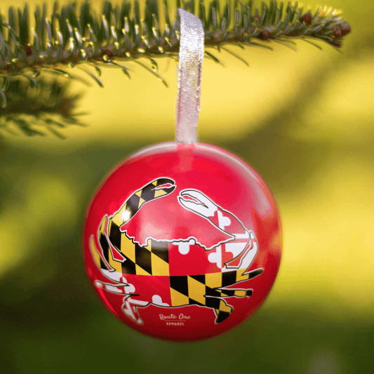 Maryland Full Flag Crab (Red) / Tin Ball Ornament - Route One Apparel
