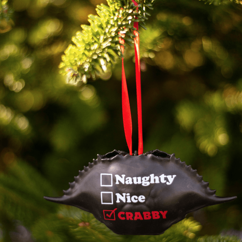 Naughty, Nice, Crabby (Black) / Crab Shell Ornament - Route One Apparel
