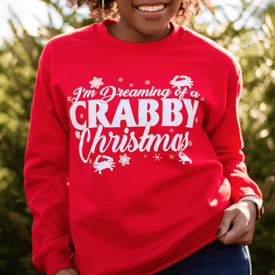 Dreaming of a Crabby Christmas (Red) / Crew Sweatshirt - Route One Apparel