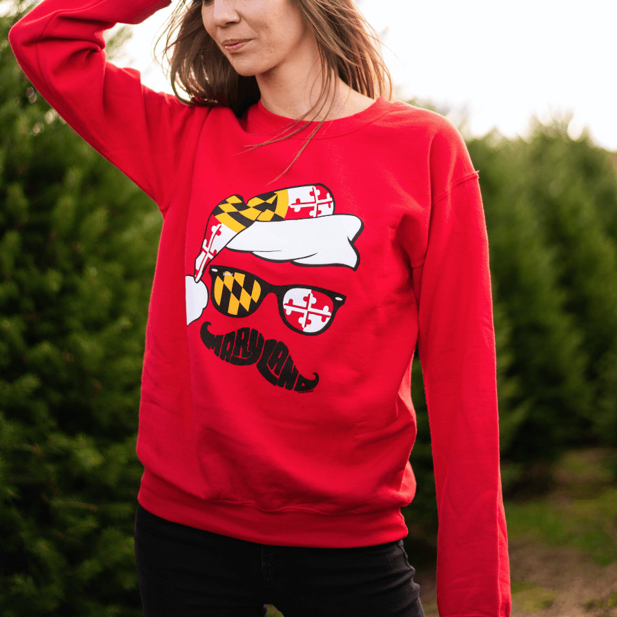 Holiday Maryland Mustache (Red) / Crew Sweatshirt - Route One Apparel