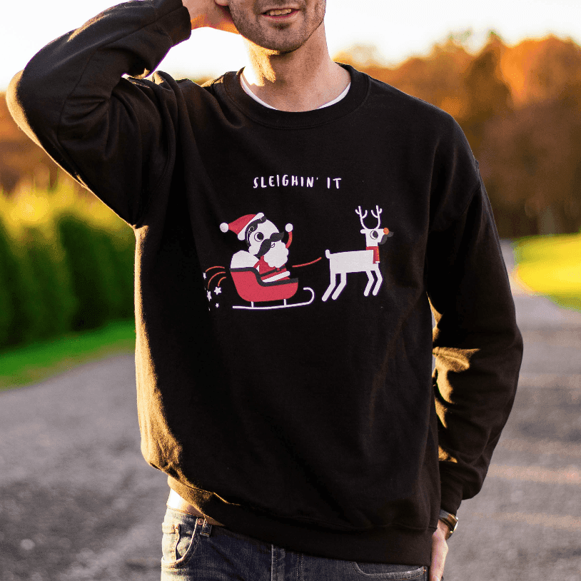 Sleighin' It (Black) / Crew Sweatshirt - Route One Apparel