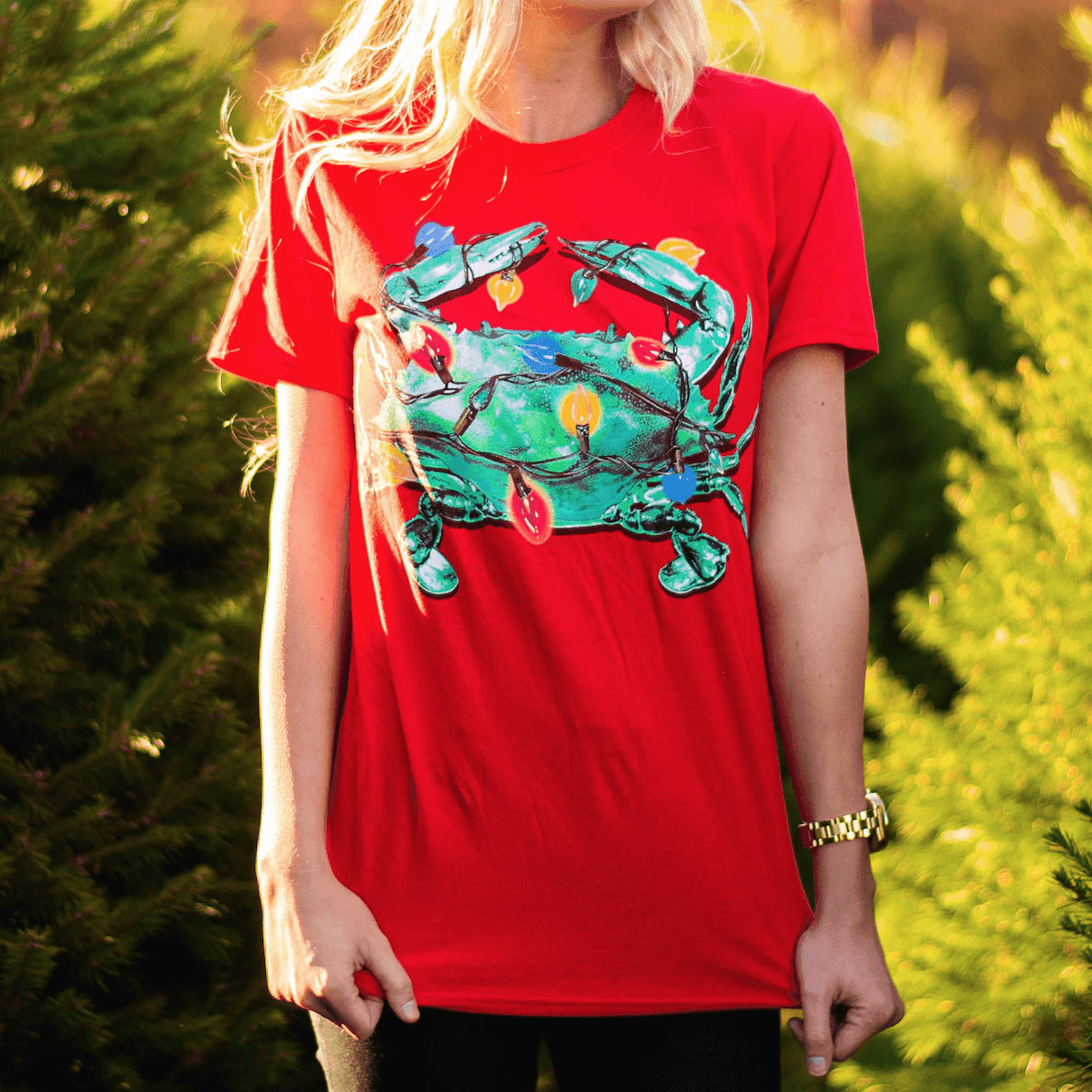 Christmas Lights Crab (Red) / Shirt - Route One Apparel