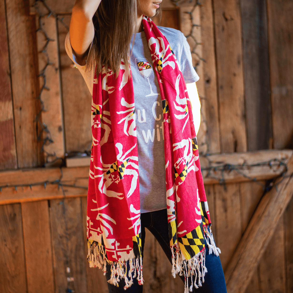 Maryland Crab Pattern (Red) / Scarf - Route One Apparel