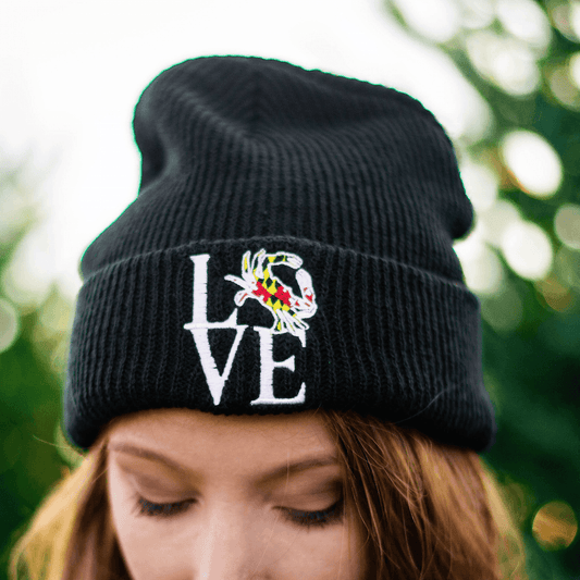 Maryland Crabby Love (Black) / Slouchy Knit Beanie Cap - Route One Apparel