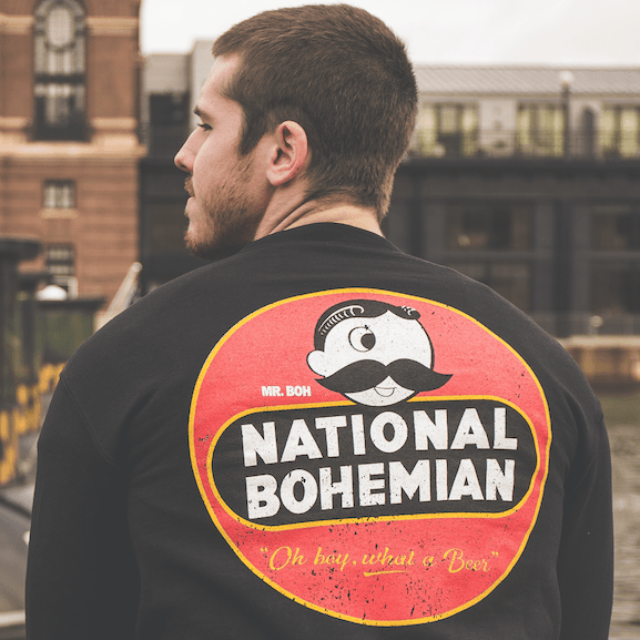 National Bohemian Retro (Black) / Crew Sweatshirt - Route One Apparel