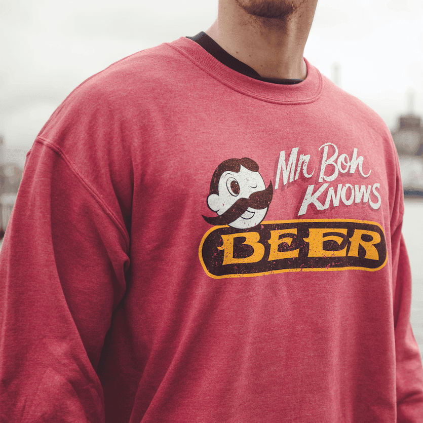 Mr. Boh Knows Beer (Heather Sport Scarlet) / Crew Sweatshirt - Route One Apparel