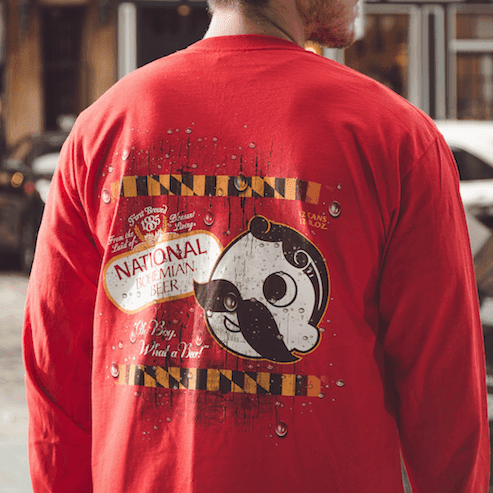 National Bohemian Logo w/ Calvert Stripes (Red) / Long Sleeve Shirt - Route One Apparel