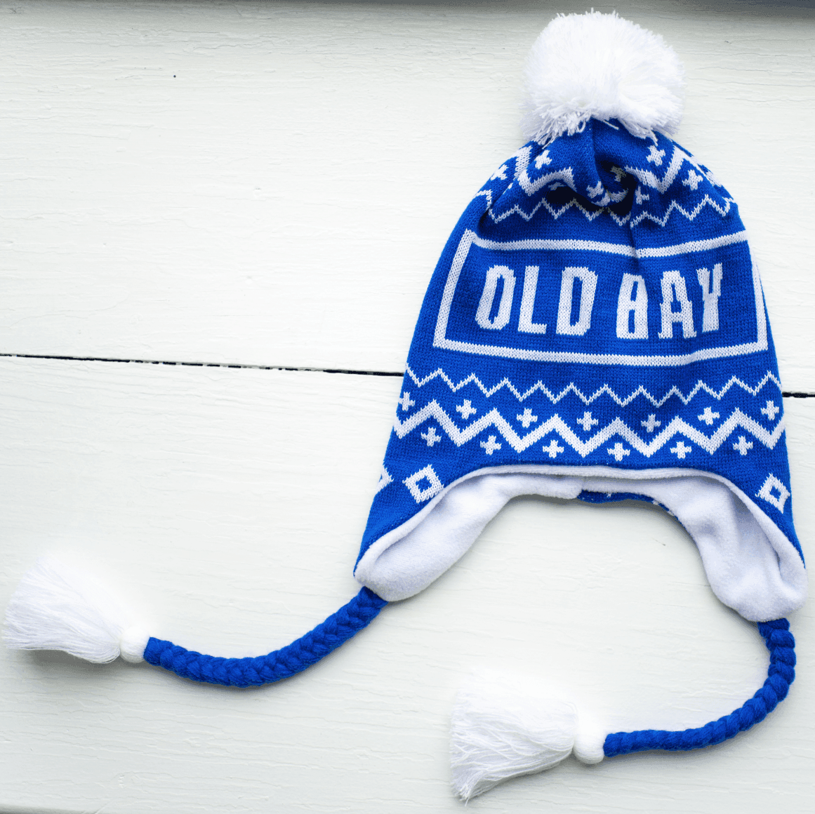 Old Bay & Chevron (Blue w/ White Pom) / Ski Hat - Route One Apparel