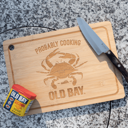 "Probably Cooking w/ Old Bay" / Bamboo Cutting Board - Route One Apparel