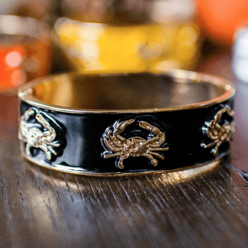 Crab Bracelet (Black/Gold) / Enamel Bangle Bracelet - Route One Apparel