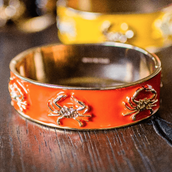 Crab Bracelet (Orange/Gold) / Enamel Bangle Bracelet - Route One Apparel