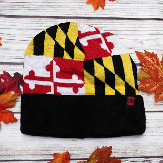 Full Maryland Flag (Black) / Knit Beanie Cap - Route One Apparel