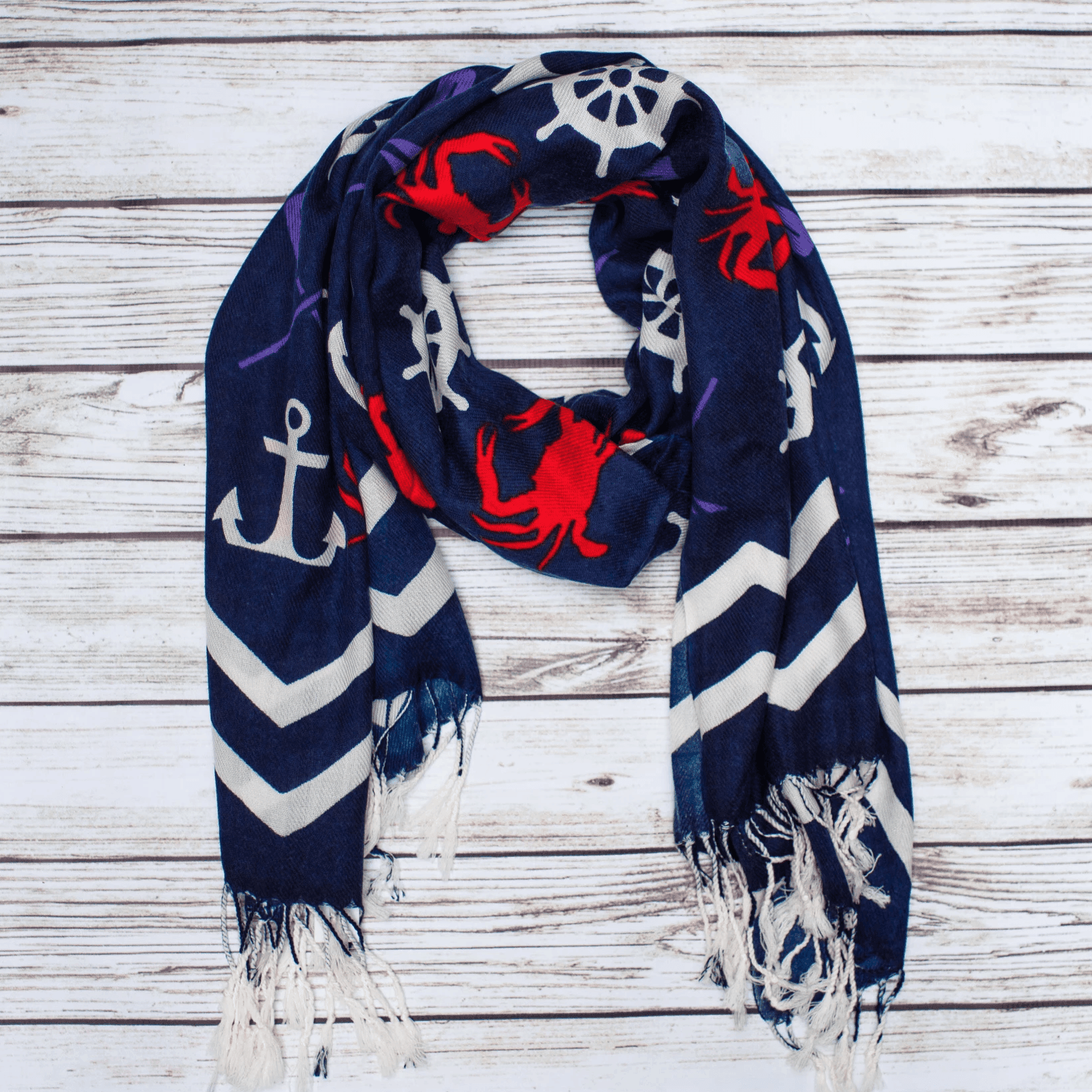 Chevron Crab and Anchor Design (Blue) / Scarf - Route One Apparel