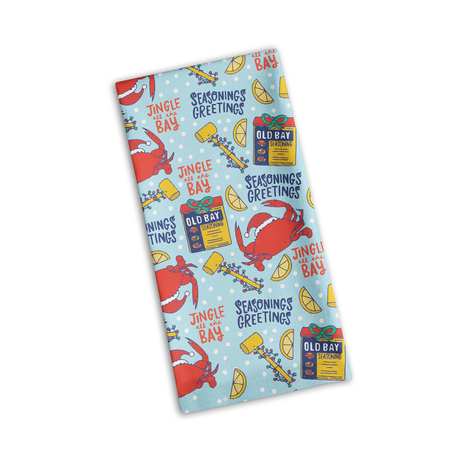 Seasons Greetings Old Bay Pattern (Light Blue) / Kitchen Towel - Route One Apparel