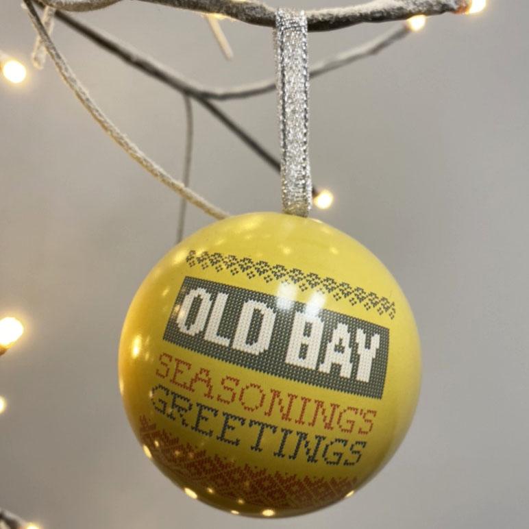 Seasoning's Greetings (Gold) / Tin Ball Ornament - Route One Apparel
