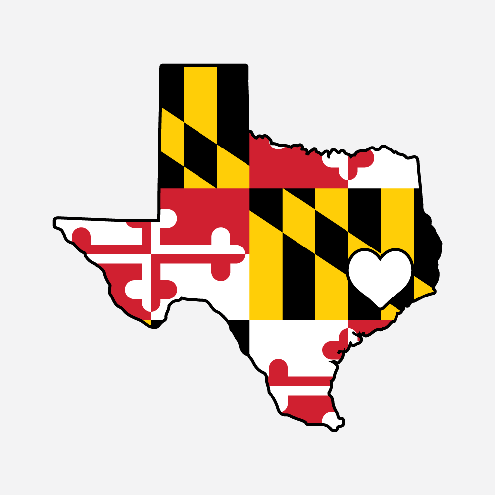 State of Texas w/ Maryland Flag / Sticker - Route One Apparel