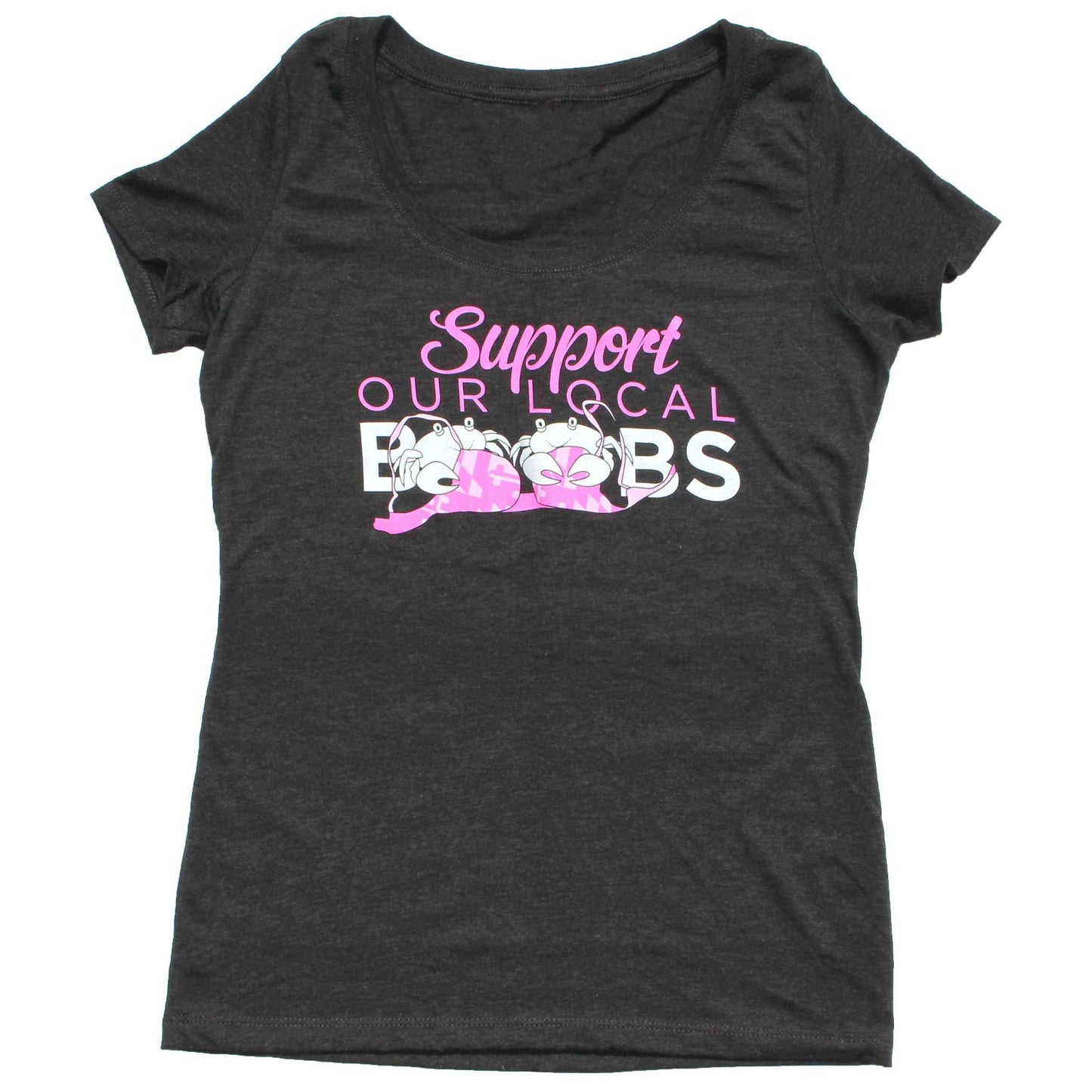 Support Our Local Boobs Crabby Bra (Vintage Black) / Ladies Scoop Neck Shirt - Route One Apparel