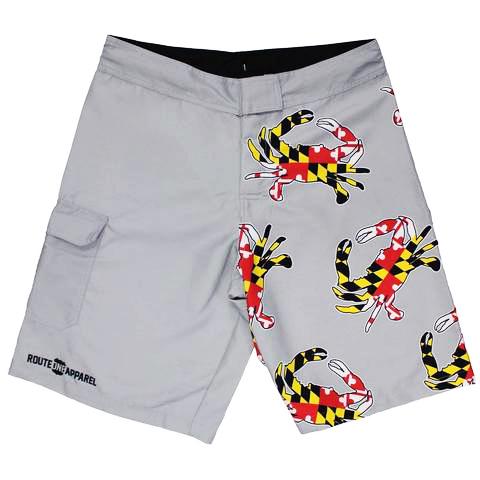 Maryland Full Flag Crab (Grey) / Board Shorts - Route One Apparel