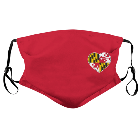 Side Maryland Flag Heart (Red) / Face Mask - Route One Apparel
