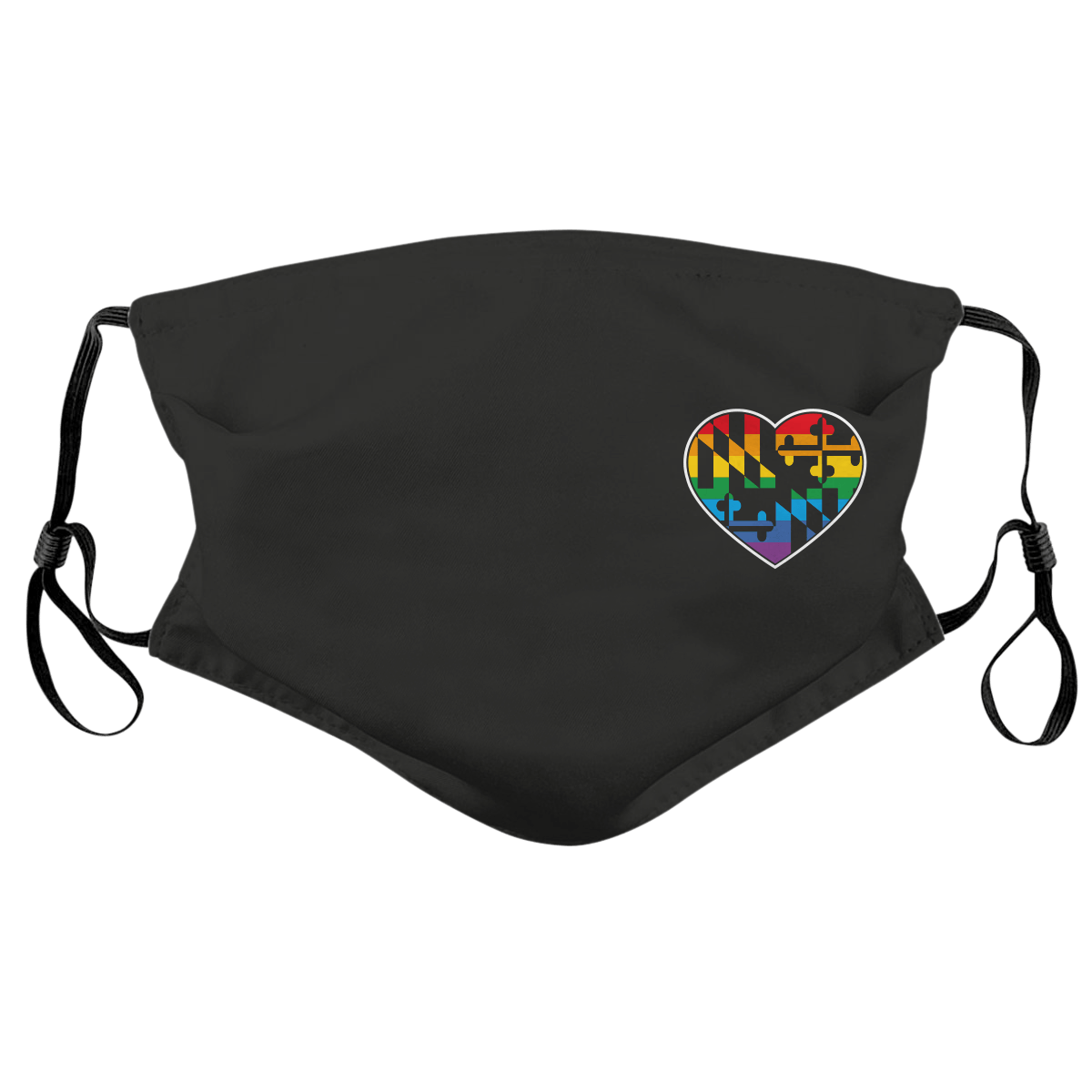 Side Maryland PRIDE Flag Heart (Black) / Face Mask - Route One Apparel