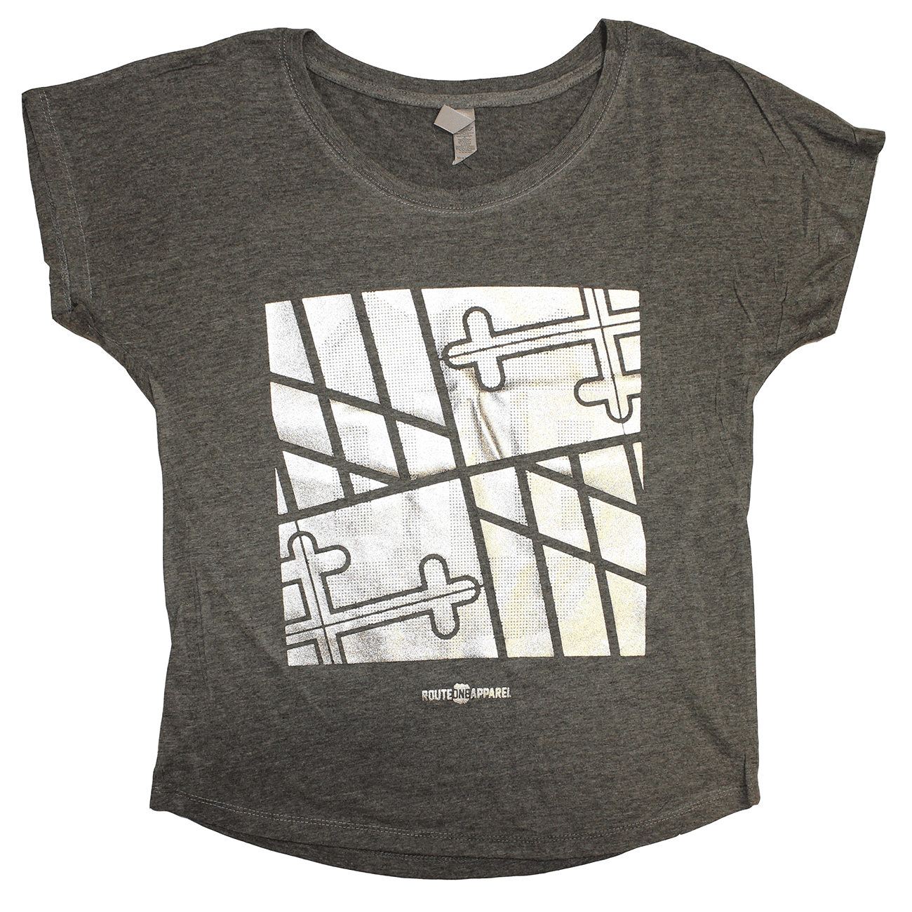 Sideways Maryland Flag Square (Chrome on Grey) / Ladies Dolman Shirt - Route One Apparel