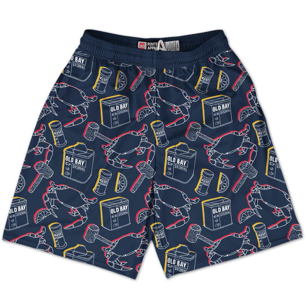 Stencil Outline Old Bay Crab & Mallet  / Athletic Shorts - Route One Apparel