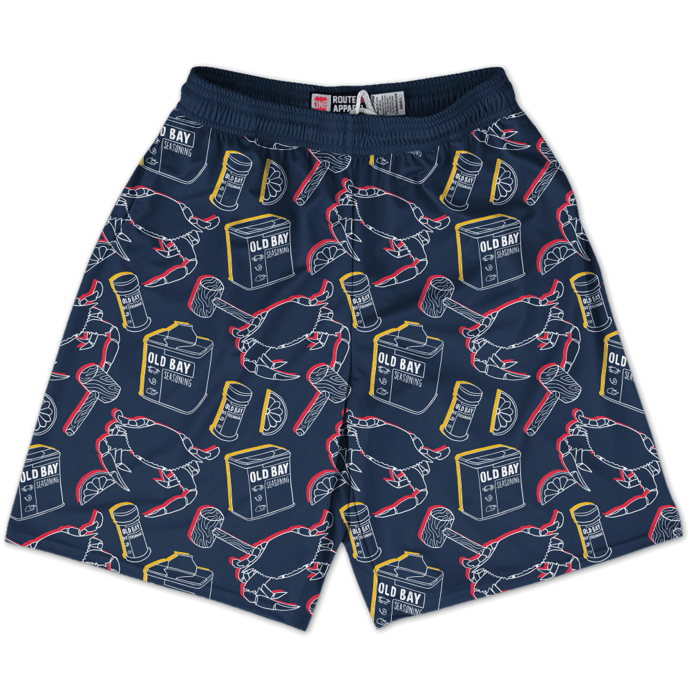 Stencil Outline Old Bay Crab & Mallet  / Athletic Shorts - Route One Apparel