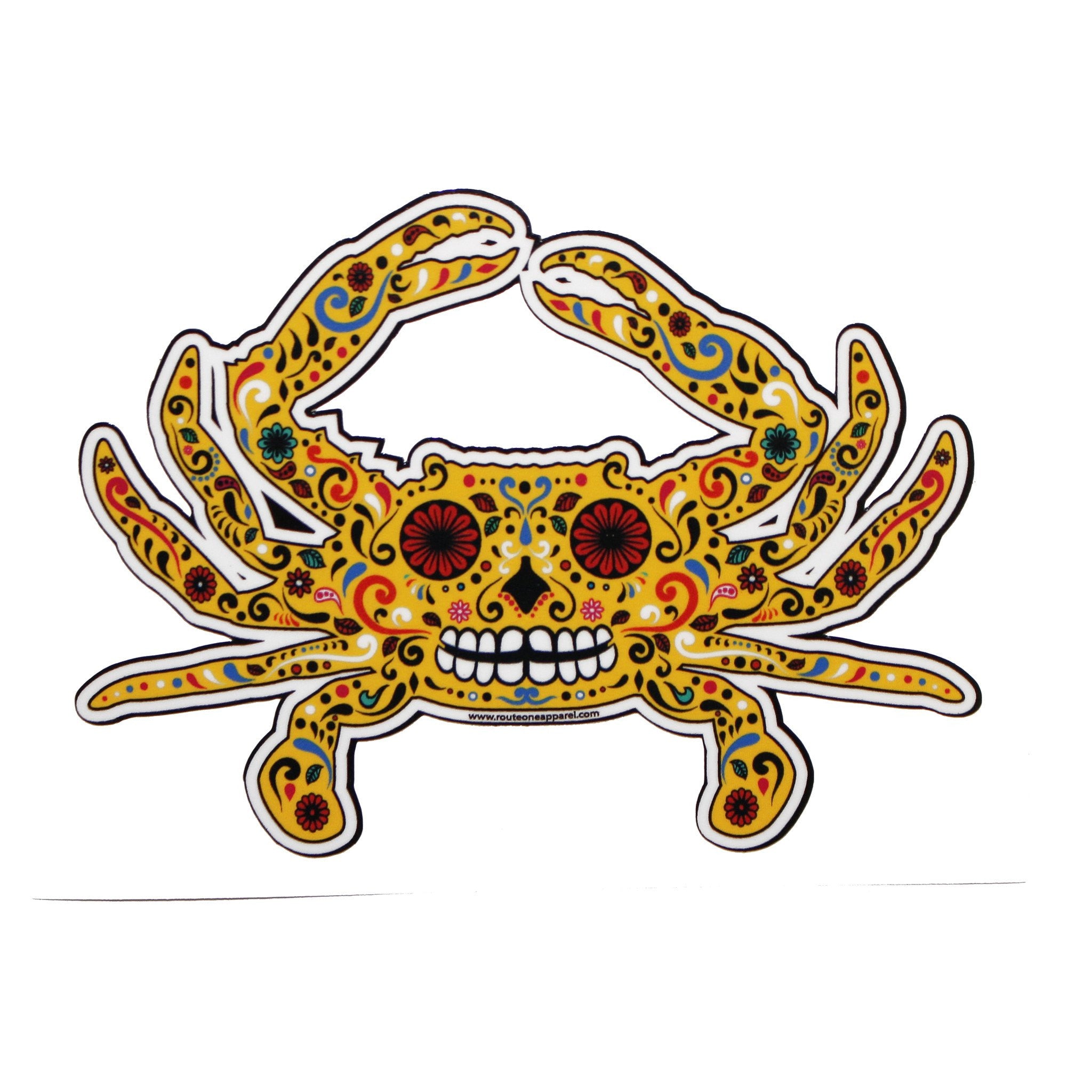 Sugar Skull Crab (Yellow) / Sticker - Route One Apparel