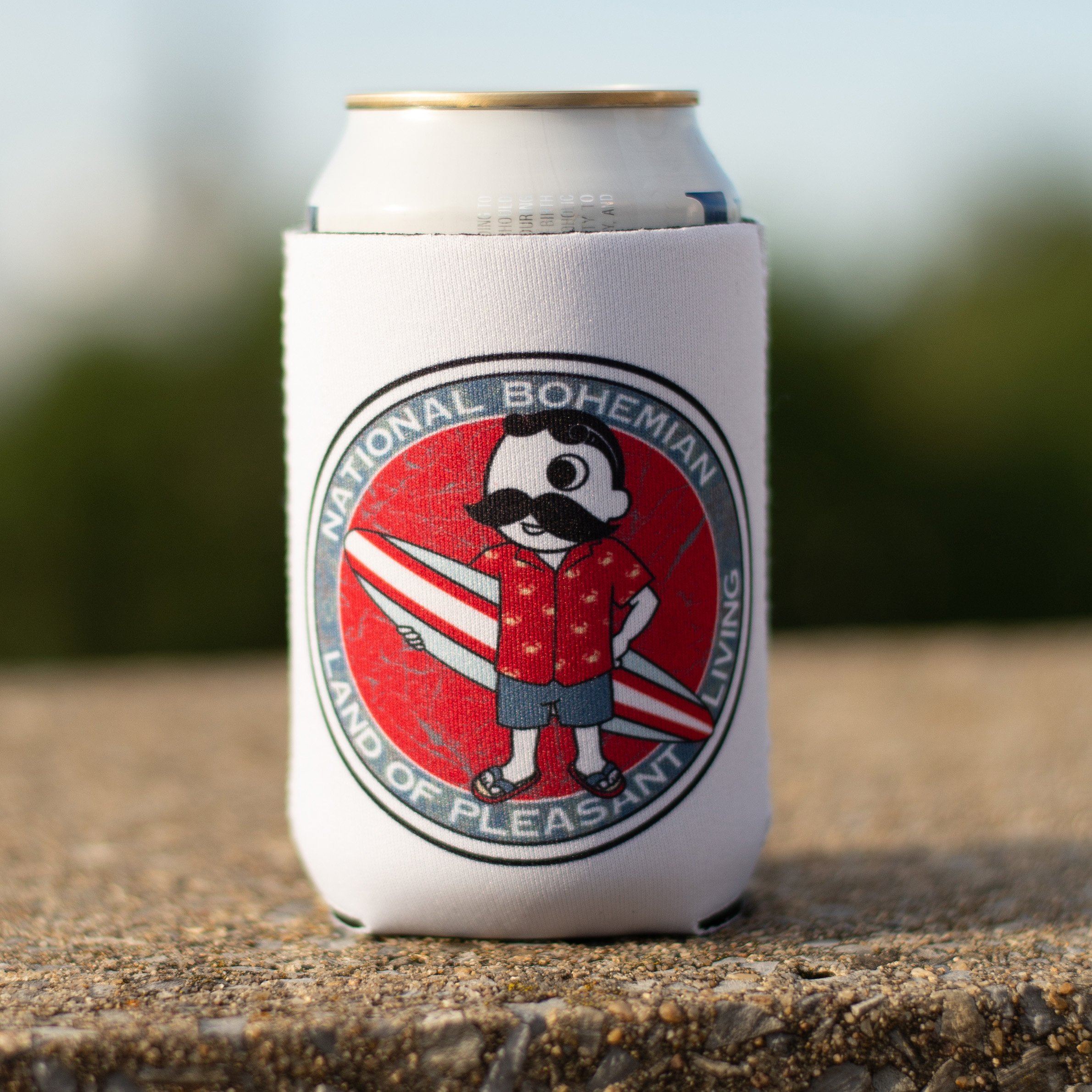 Retro National Bohemian Surfer Dude (White) / Can Cooler - Route One Apparel