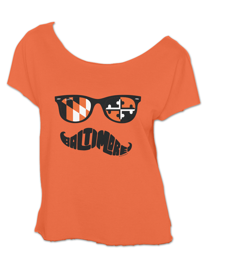 Black & Orange Maryland Mustache (Orange) / Crop Shirt - Route One Apparel