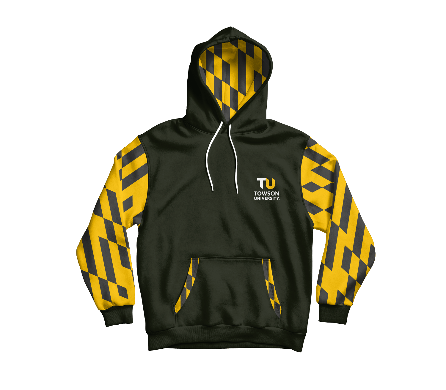 Towson Black and Yellow Tigertooth Sleeves and Hood / Hoodie - Route One Apparel