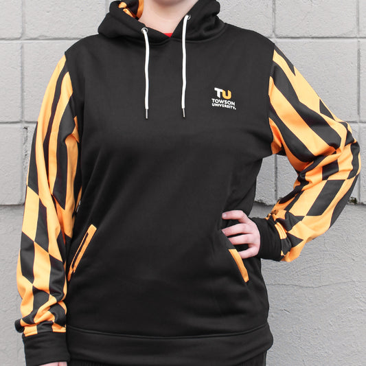 Towson Black and Yellow Tigertooth Sleeves and Hood (Black) / Hoodie - Route One Apparel