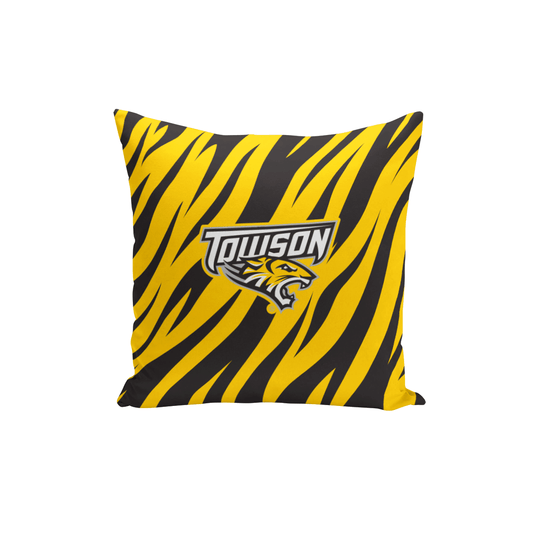 Tiger Pattern With Towson Logo (Black/Gold) / Throw Pillow - Route One Apparel