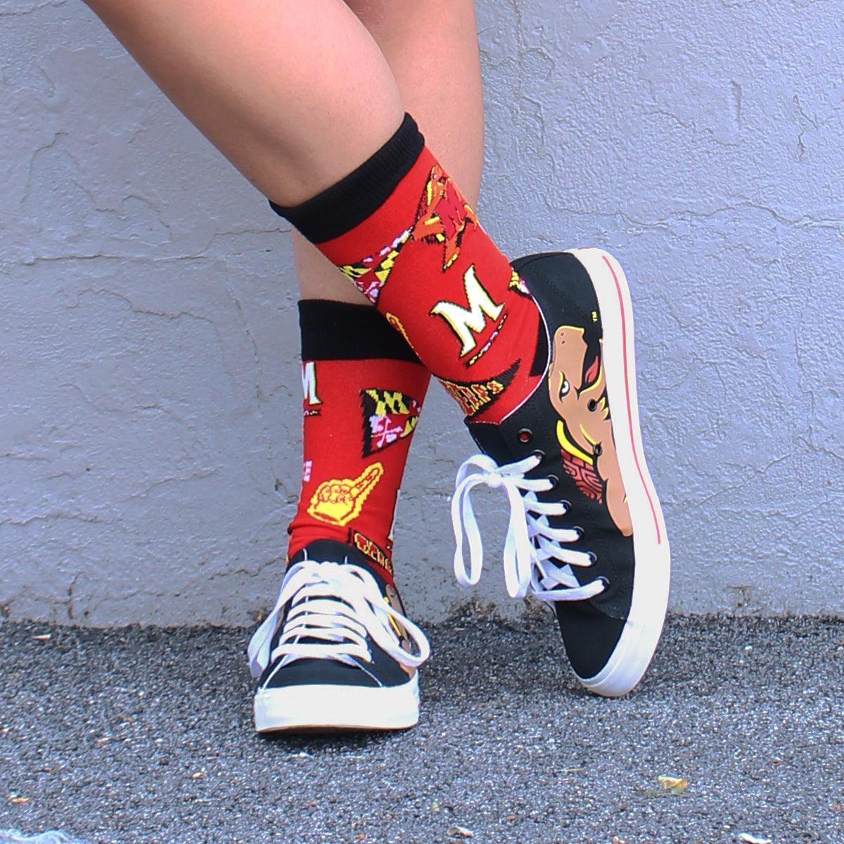 UMD Fan Pattern (Red) / Crew Socks - Route One Apparel