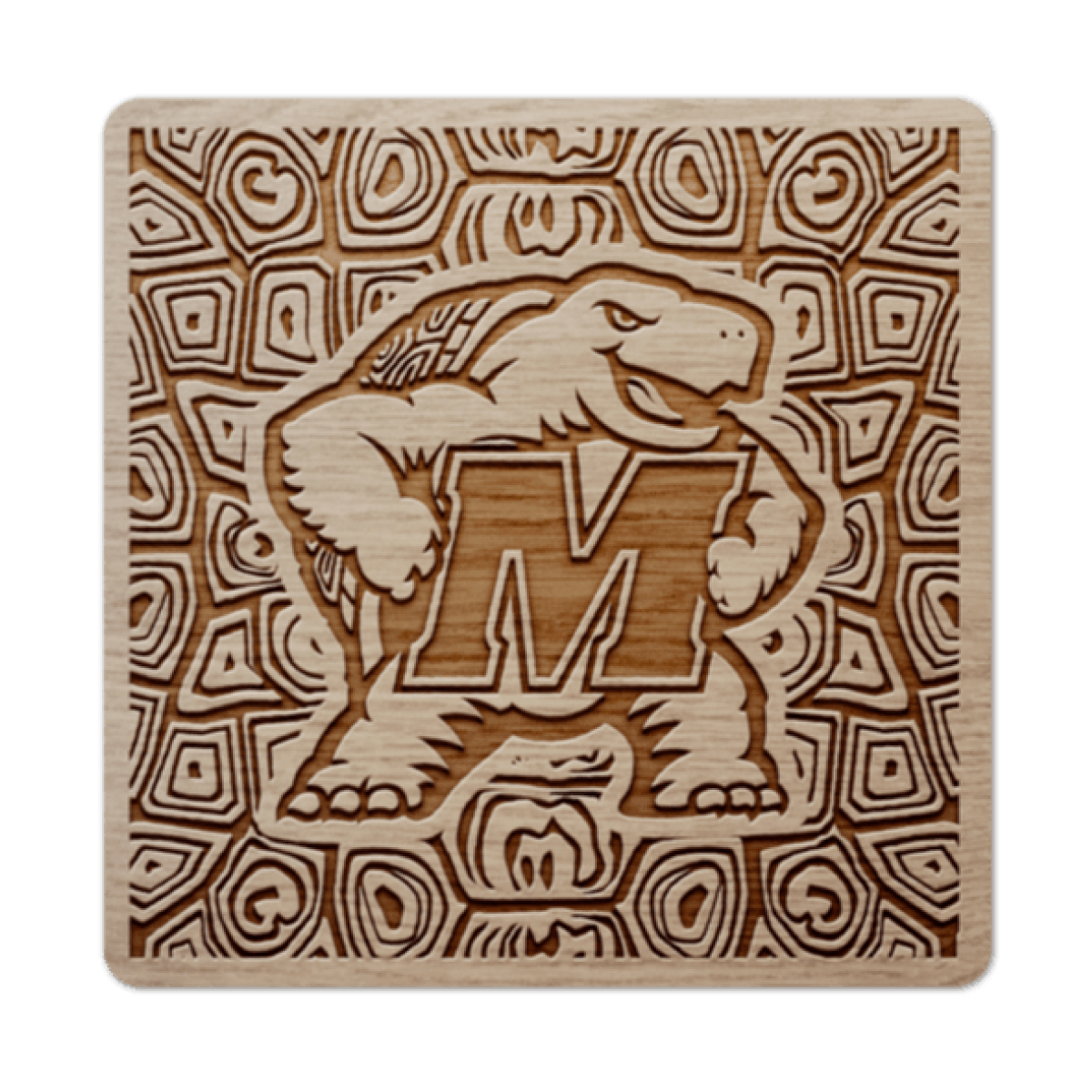 Turtle Shell Pattern w/ Testudo Logo / Wooden Coaster - Route One Apparel