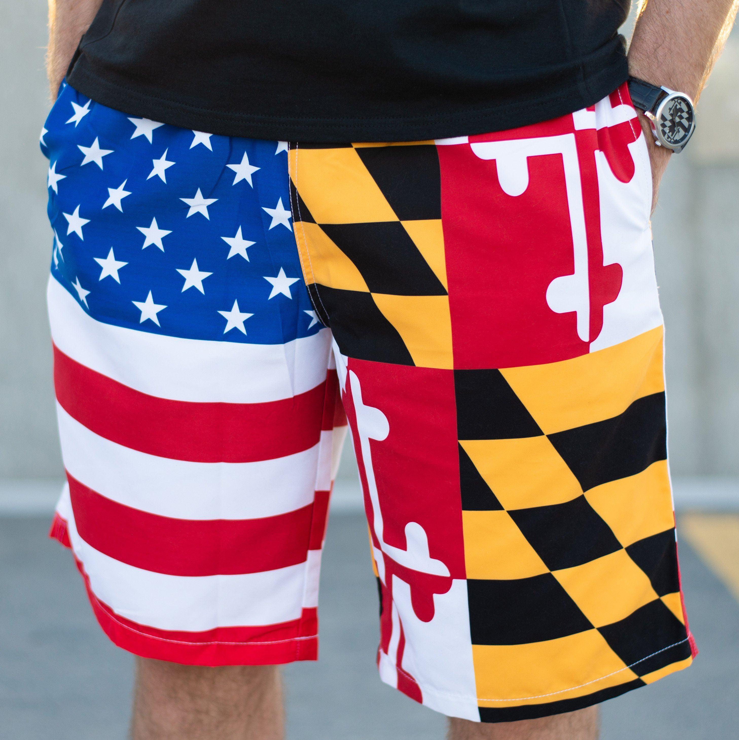 Maryland & American Flag / Board Shorts - Route One Apparel