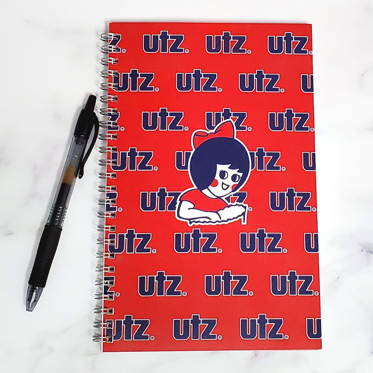 Utz Girl with Text Pattern (Red) / Spiral Notebook - Route One Apparel