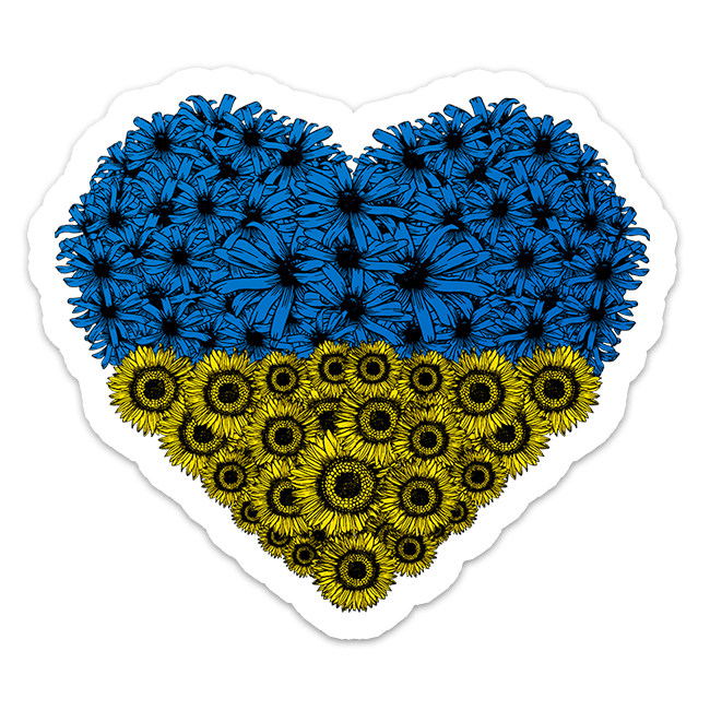 Route One Apparel Ukraine Flag Floral Heart / Magnet Blue