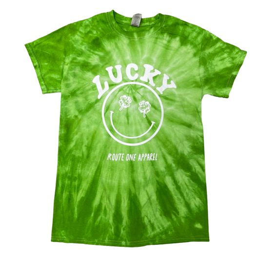 Lucky Smiley Face (Green Tie Dye) / Shirt - Route One Apparel