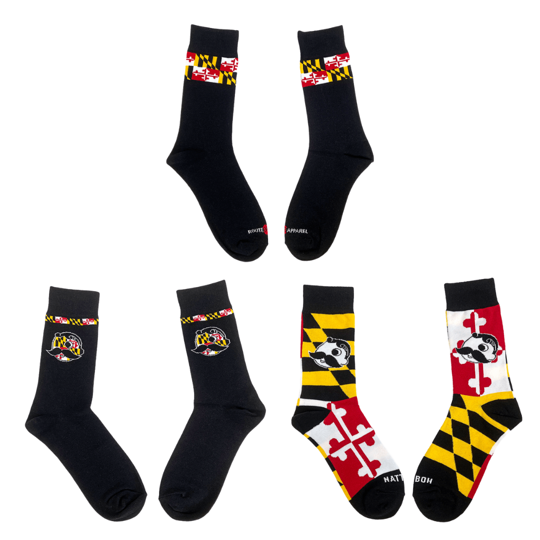 Maryland Flag with Natty Boh Logo (3-Pack)  / Crew Socks *BUNDLE PACK* - Route One Apparel