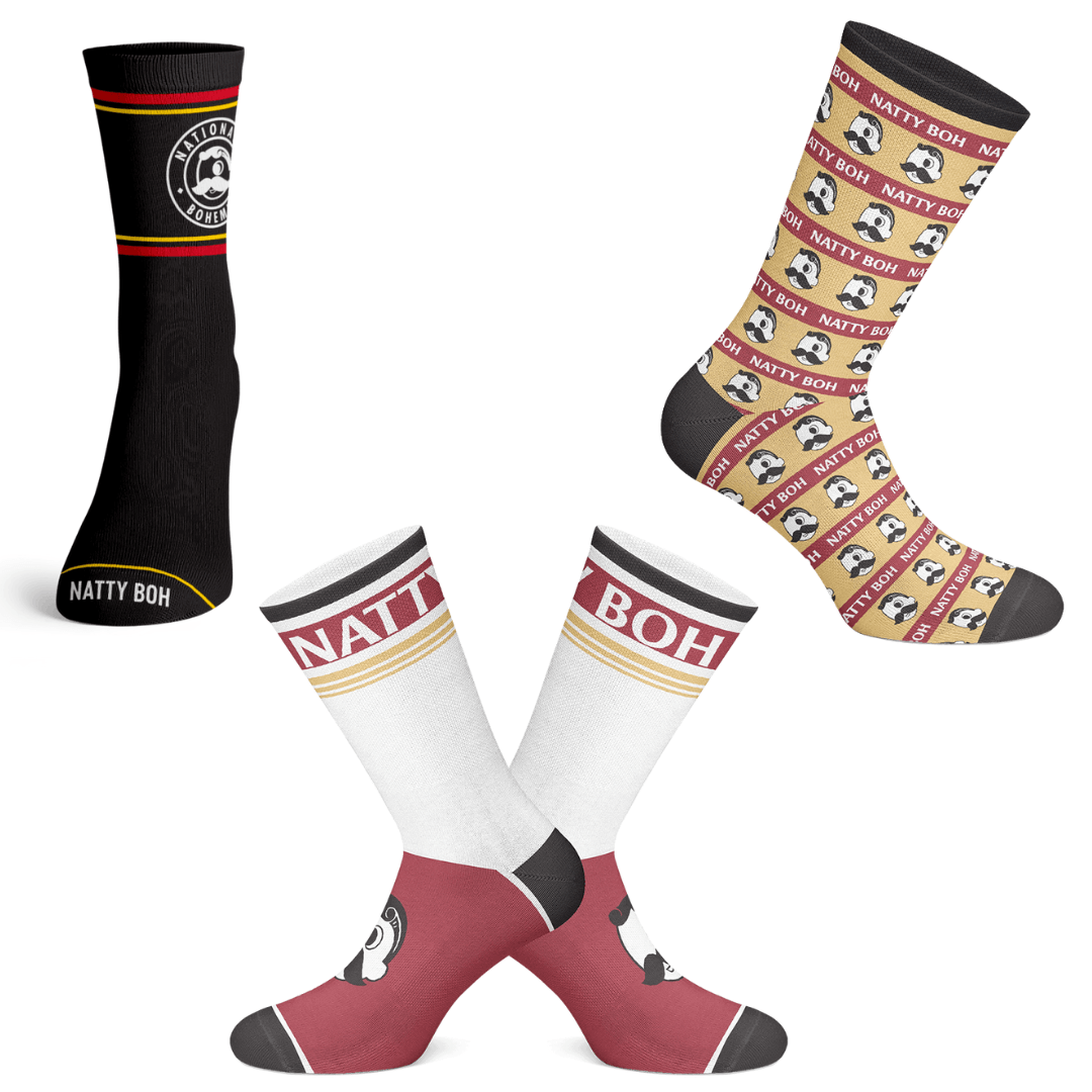 Natty Boh Red & Gold Stripe (3-Pack) / Crew Socks *BUNDLE PACK* - Route One Apparel