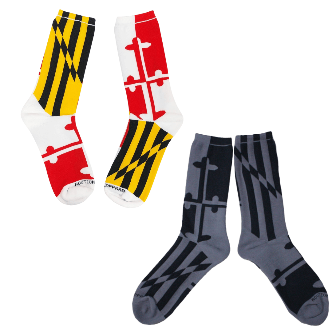 Maryland Flag & Greyscale (2-Pack) / Crew Socks *BUNDLE PACK* - Route One Apparel
