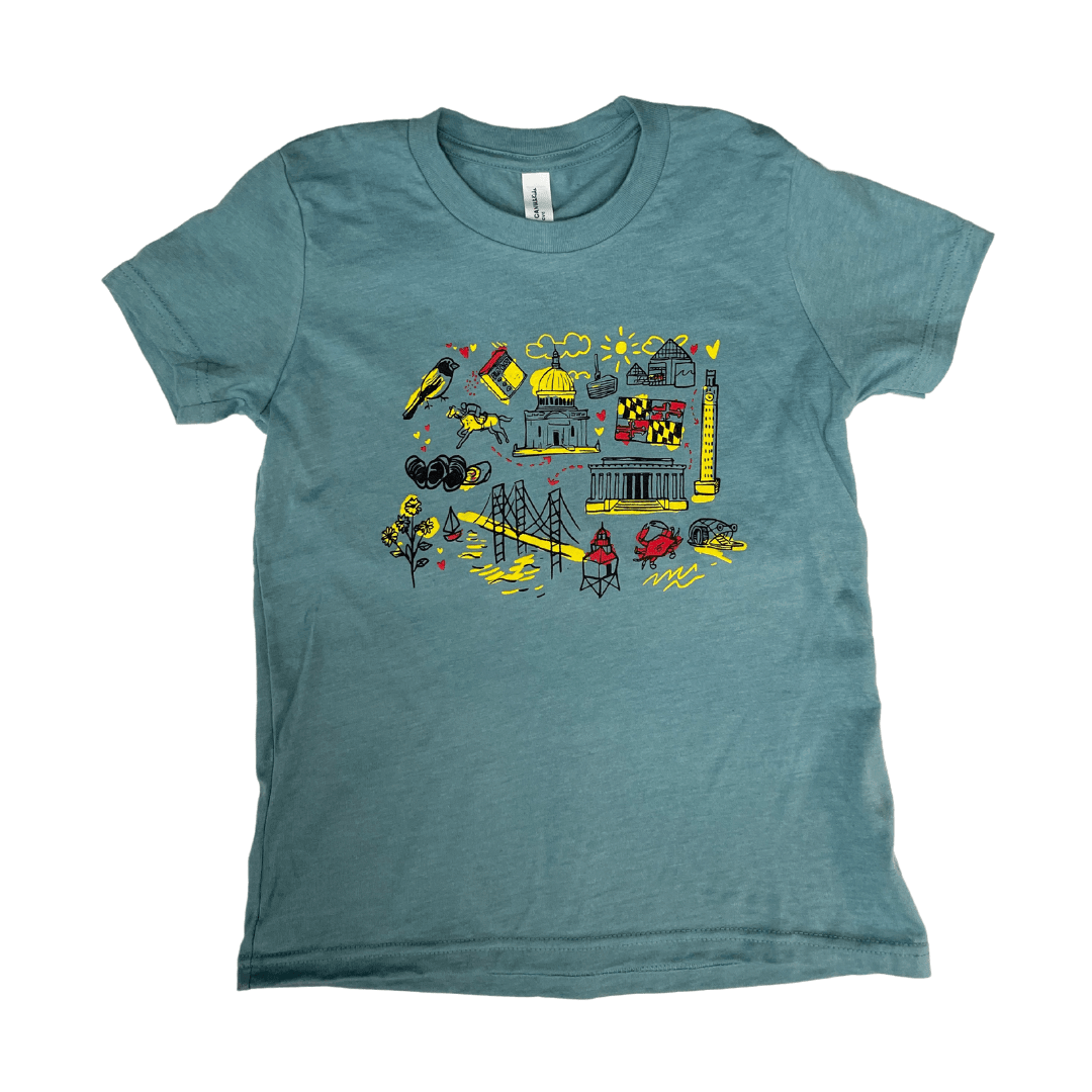 Icons of Maryland (Heather Blue Lagoon) / *Youth* Shirt - Route One Apparel