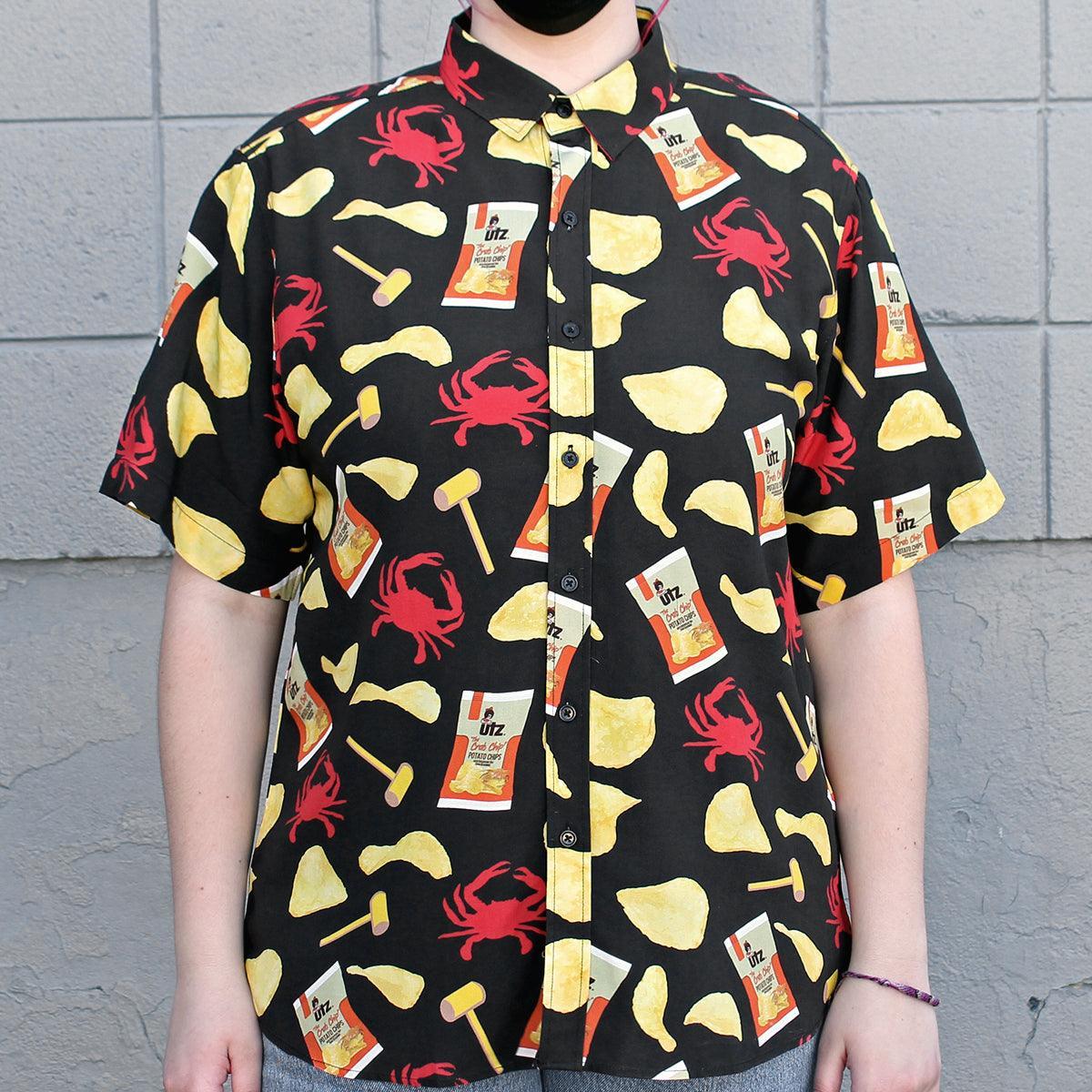 Utz Crab Chips, Mallets, & Crabs (Black) / Hawaiian Shirt - Route One Apparel