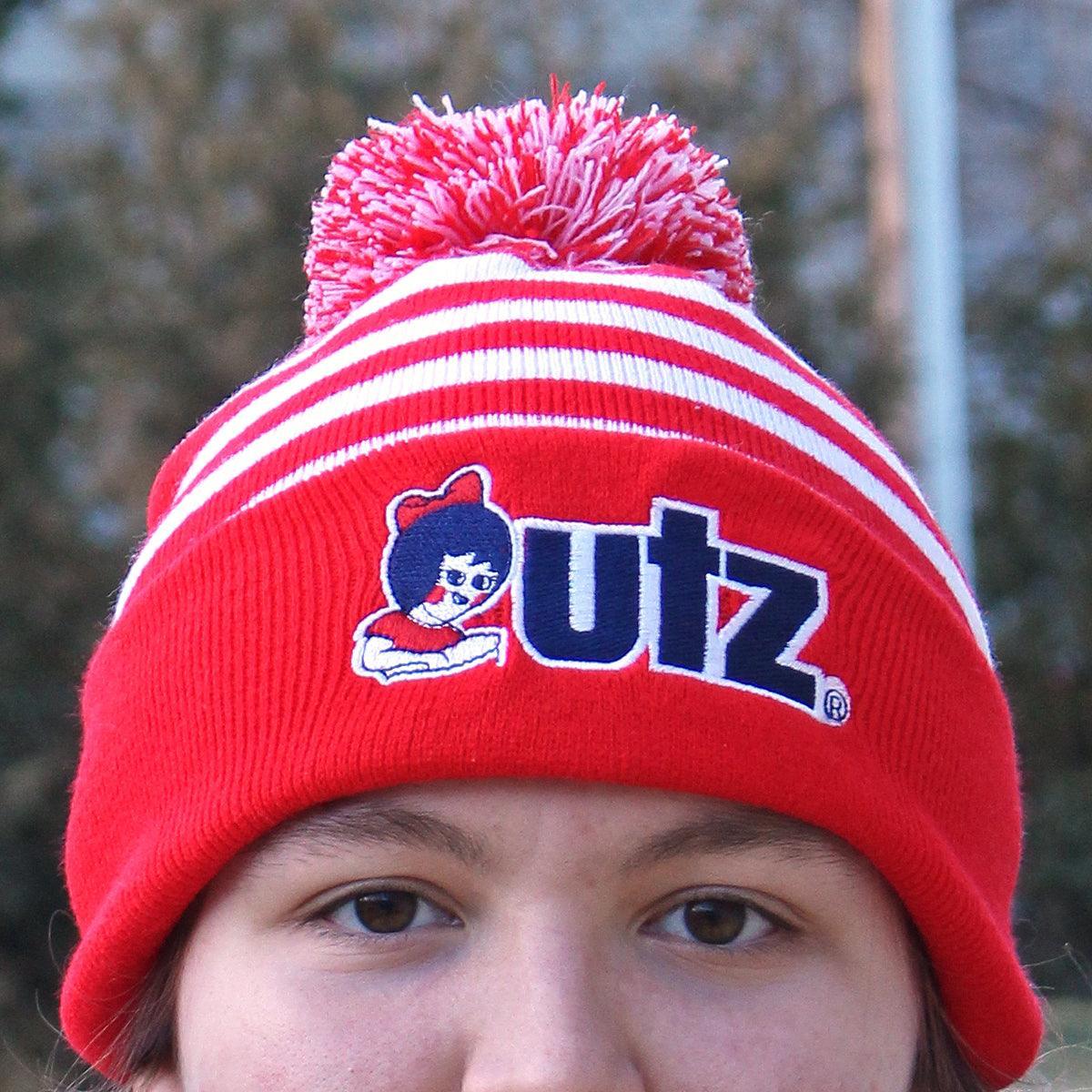 Utz Striped (White/Red) / Beanie w/ Pom-Pom - Route One Apparel