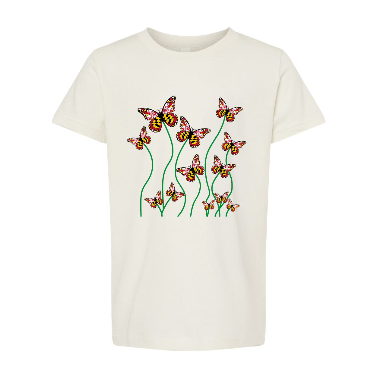 Maryland Flag Butterfly Flowers (Vintage White) / *Youth* Shirt - Route One Apparel