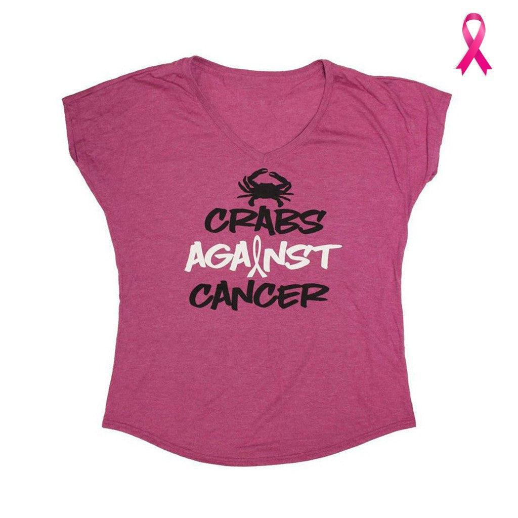 Route One Apparel Crabs Against Cancer (Raspberry) / Ladies V-Neck Shirt